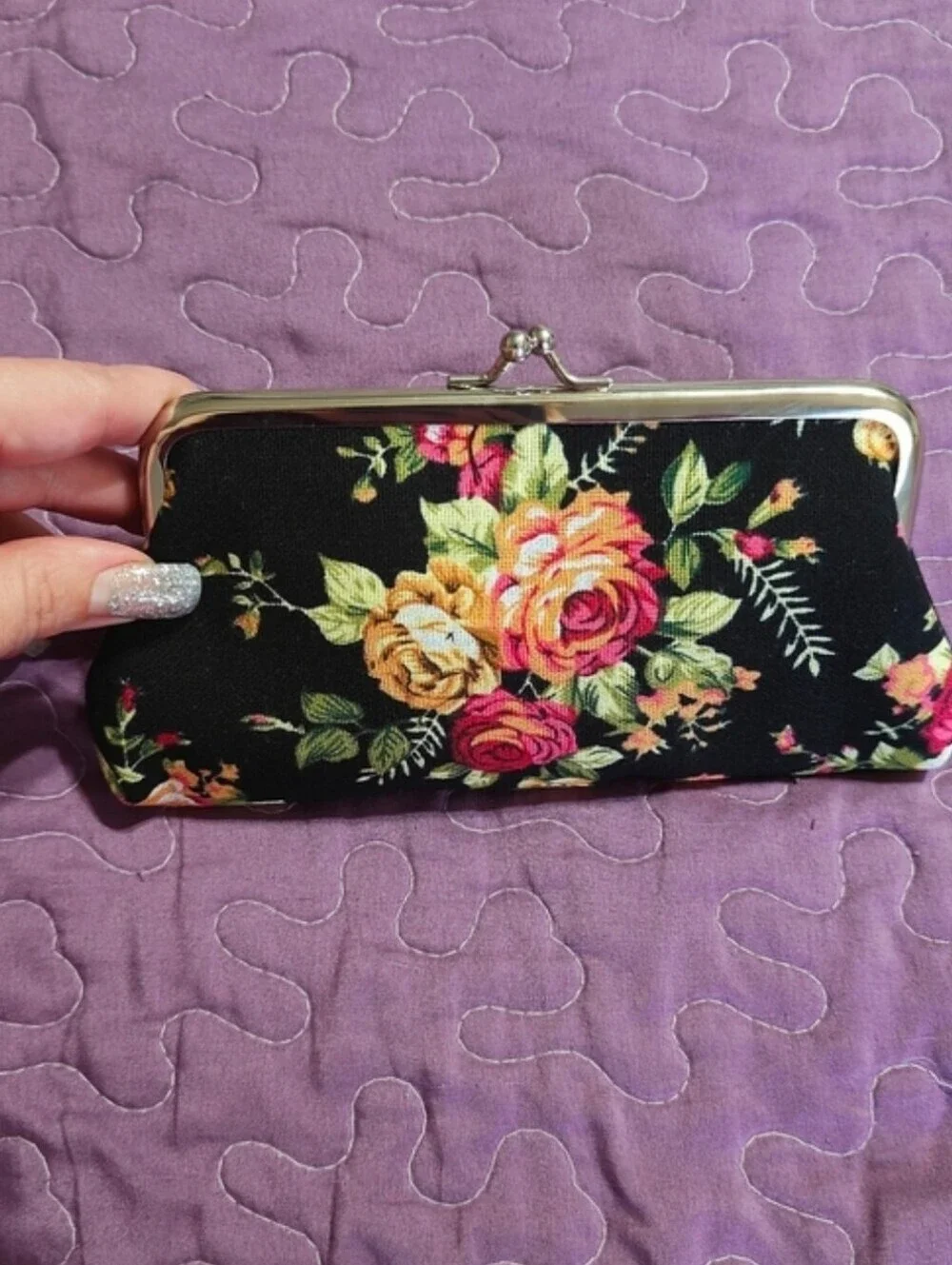 Floral Kiss Lock Coin Pouch Clutch